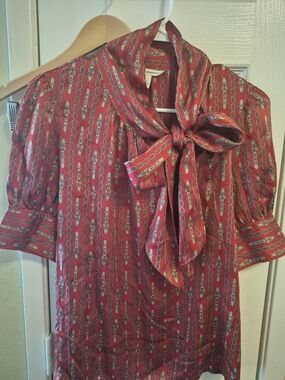 Banana Republic Red Chain-Print Bow Neck Blouse  and Tweeds, Bundles 4 Blouses.